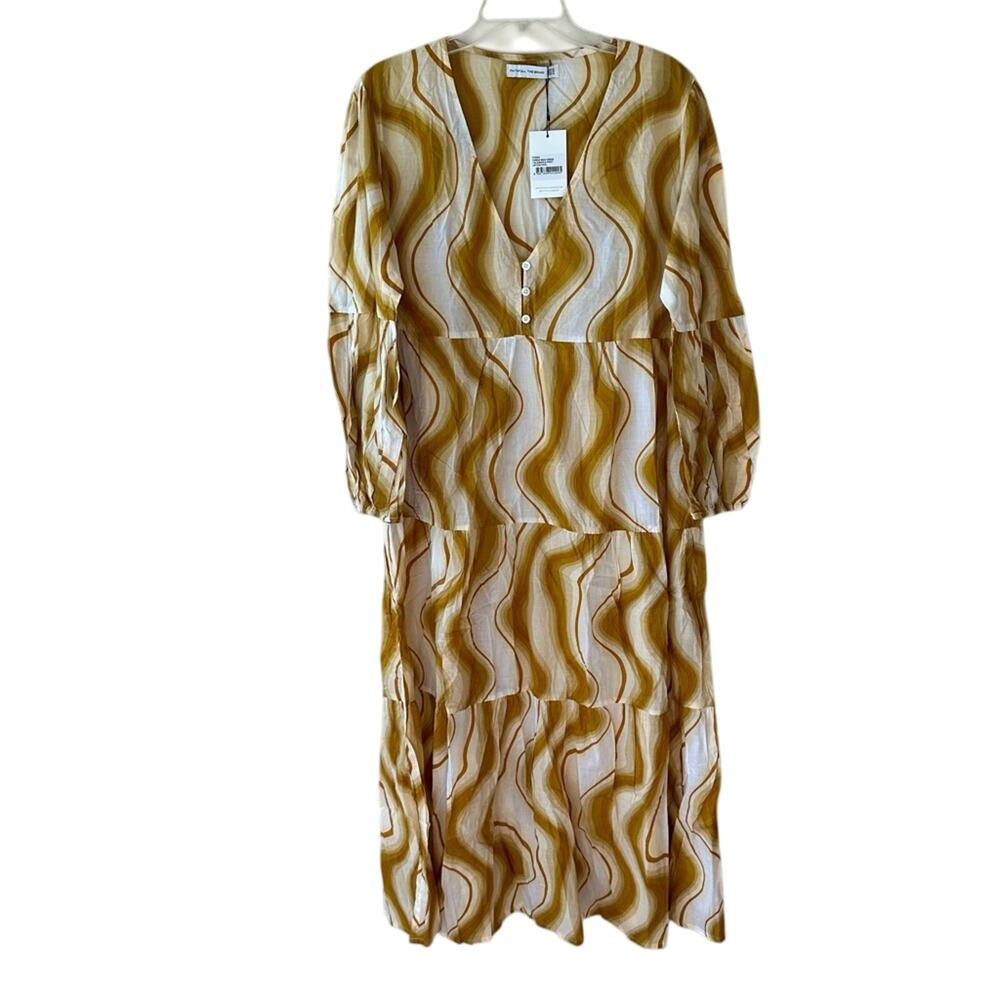 NEW Faithfull the Brand Frieda Maxi Dress Tiered Retro 70's Print Gold Womens 10